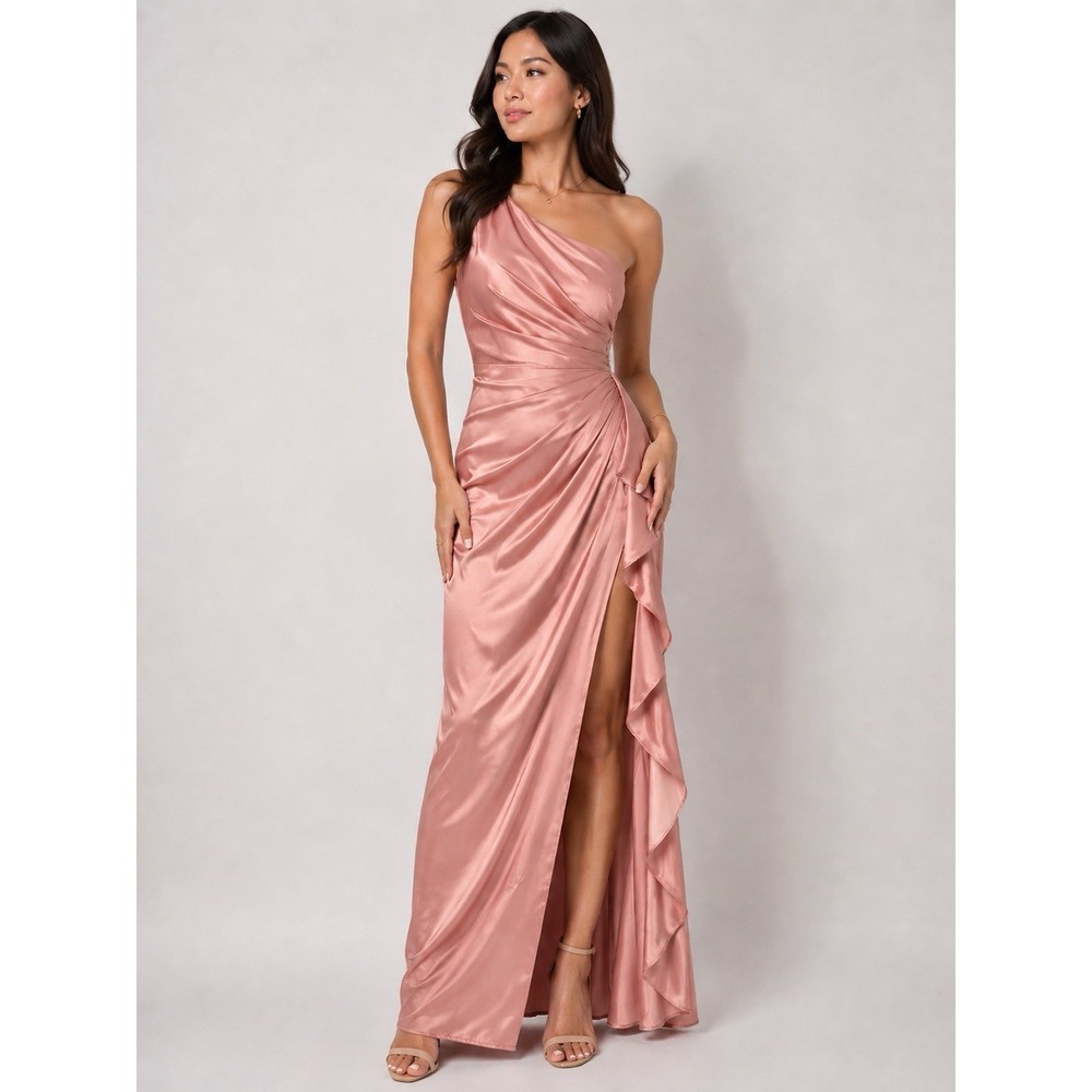 Wear Your Love Pink Back Lace Up Long Ball/Formal Gown One Shoulder Size 8 NWT